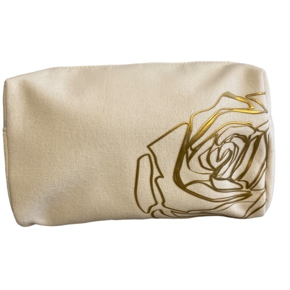 Lancôme Cosmetic Bag Rose Accent White & Gold New - Picture 1 of 6